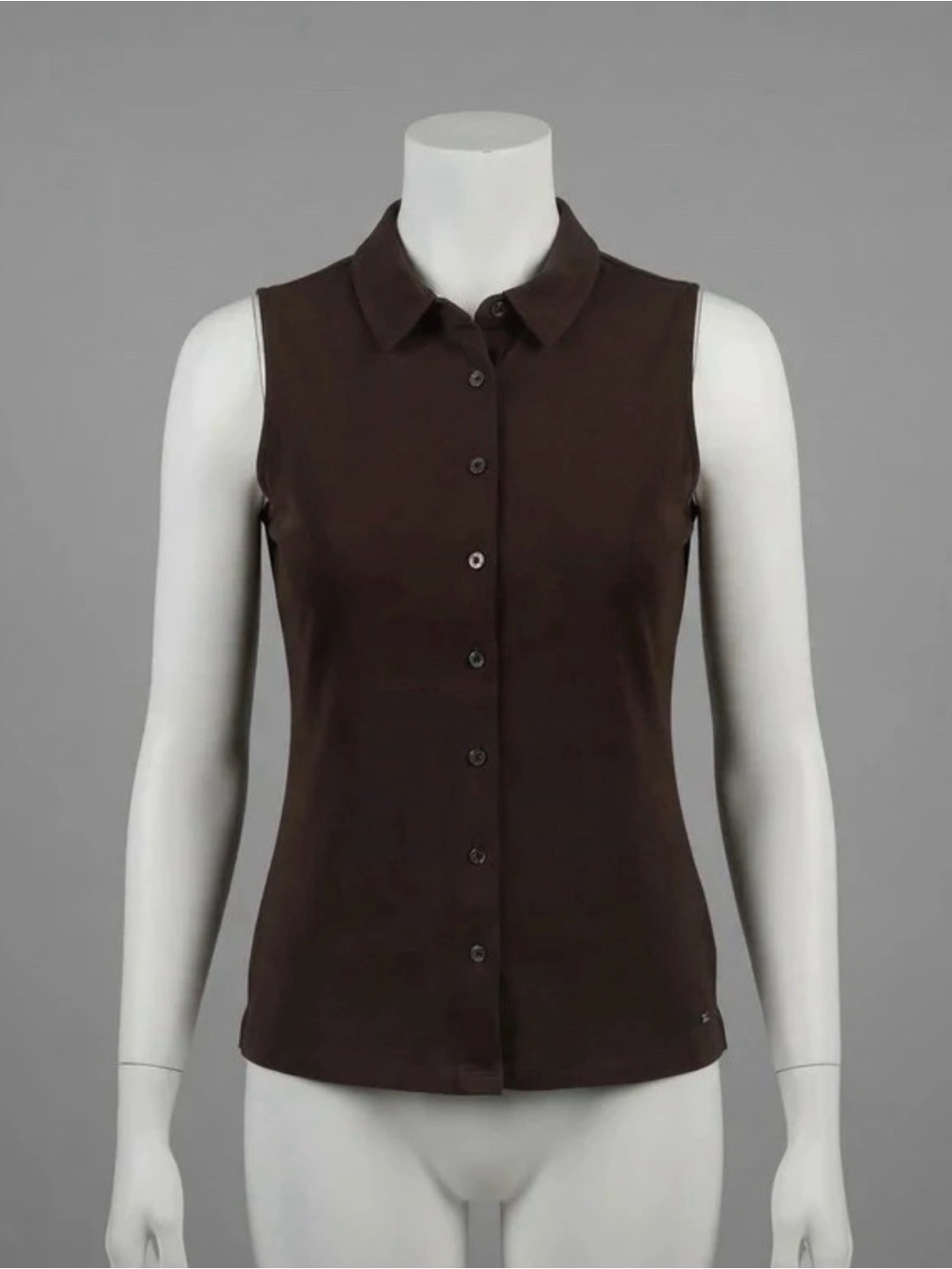 Tommy Hilfiger Sleeveless Button-Down Collared Top - Dark Brown